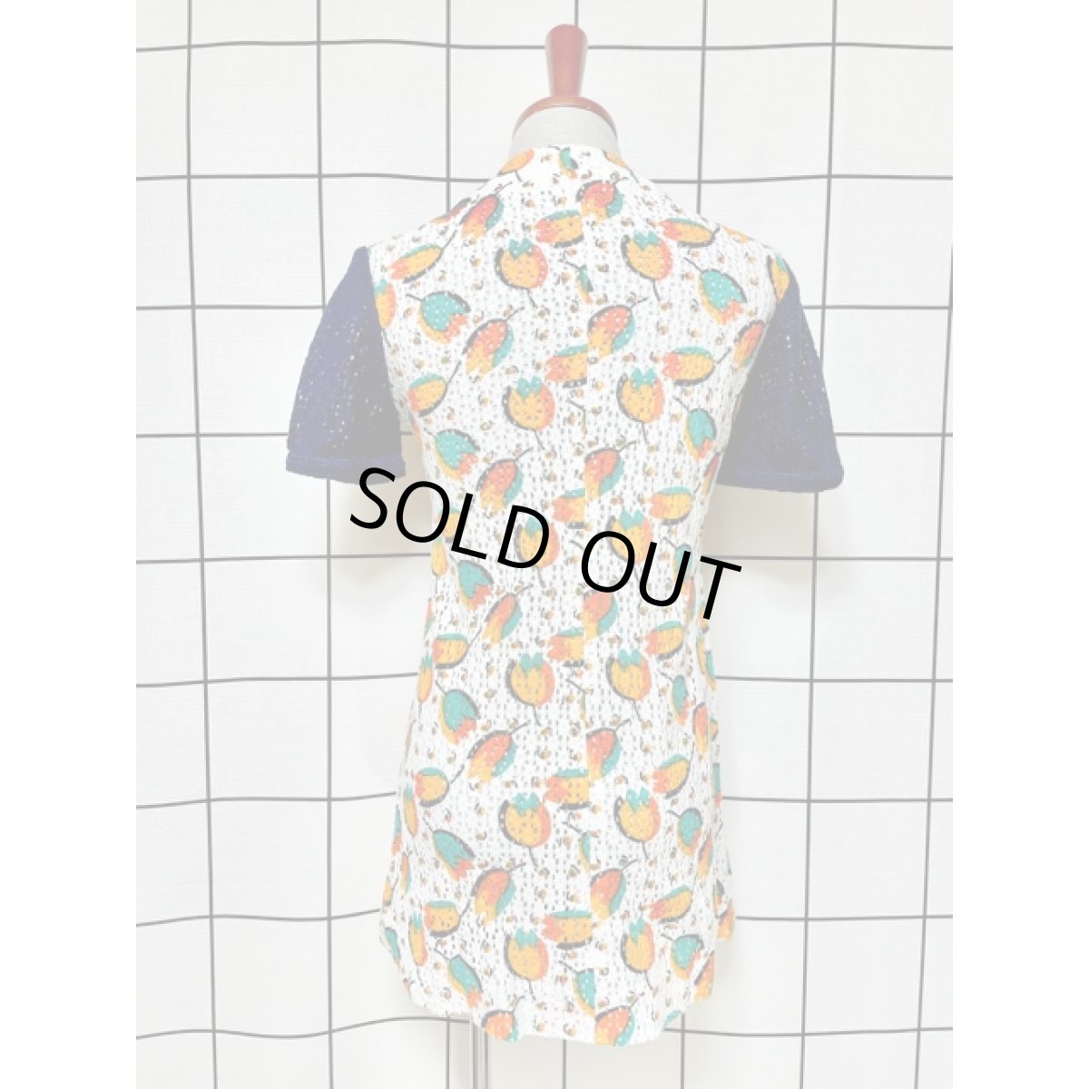 画像5: 60's レトロポップ 花柄 Aライン ホワイト ネイビー ヴィンテージミニワンピース【4229】 (5)