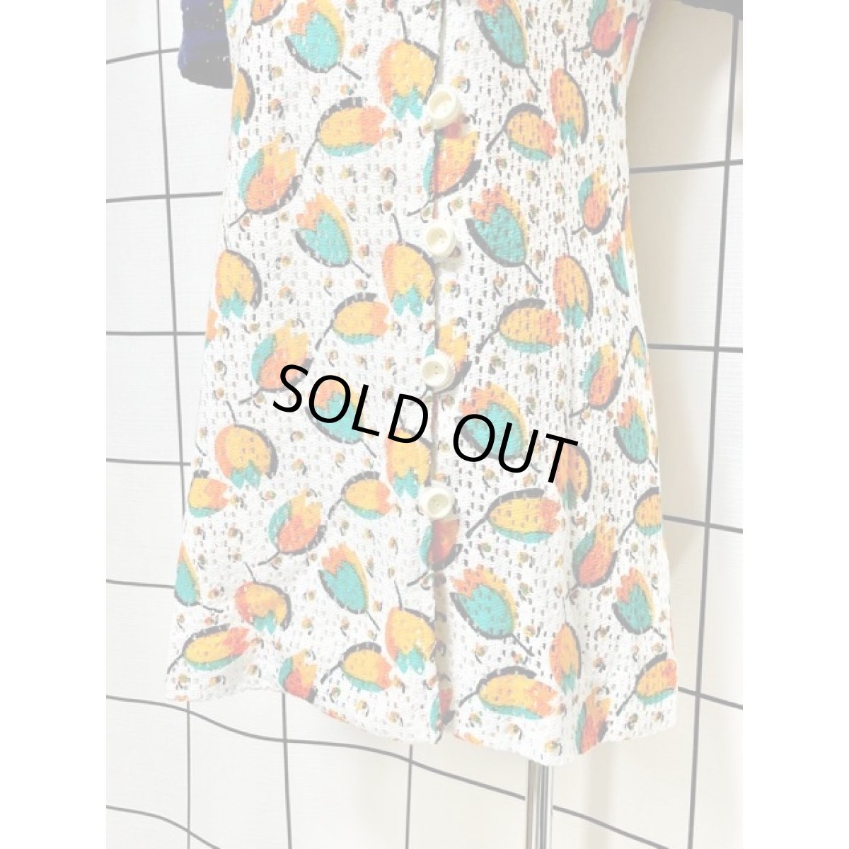 画像10: 60's レトロポップ 花柄 Aライン ホワイト ネイビー ヴィンテージミニワンピース【4229】 (10)