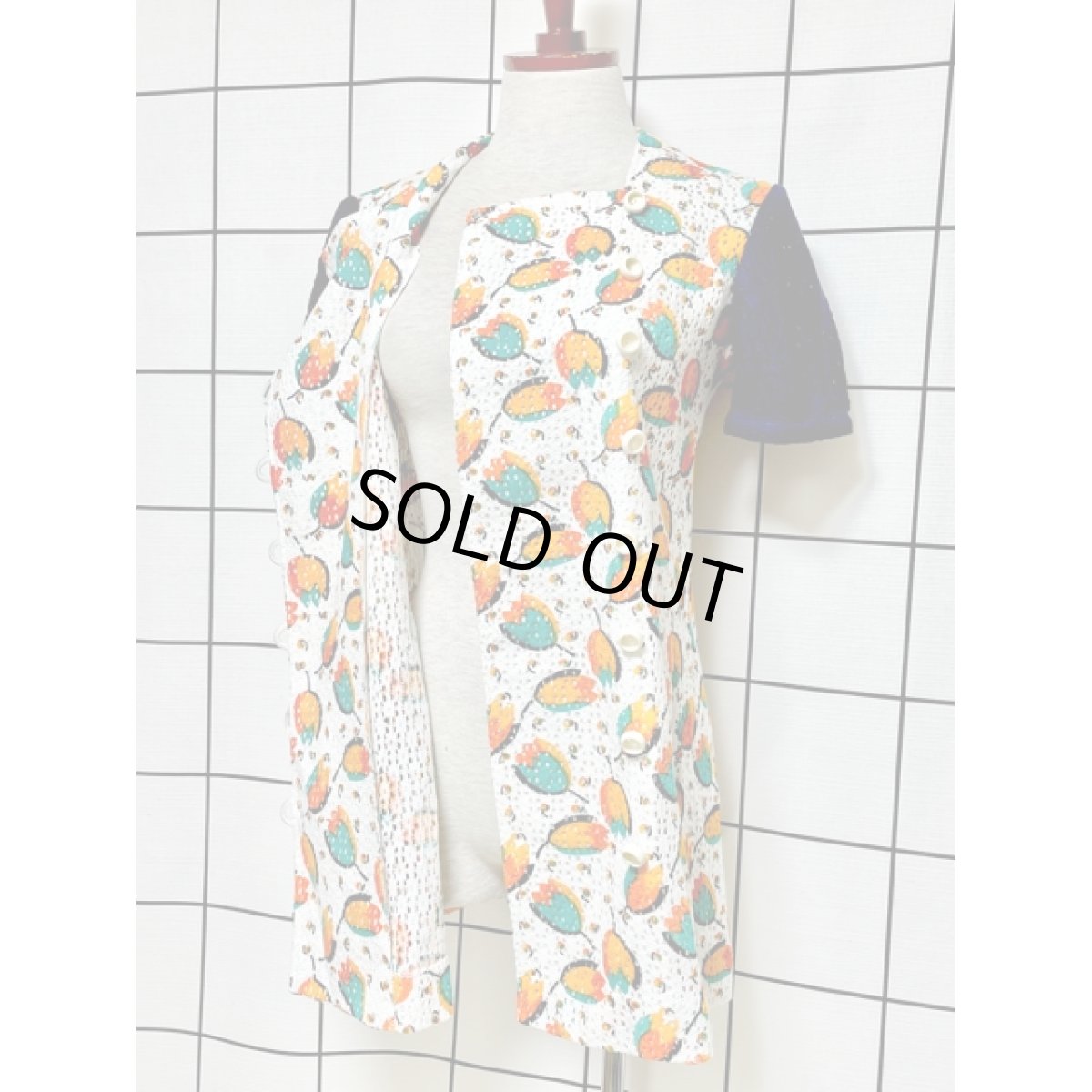 画像9: 60's レトロポップ 花柄 Aライン ホワイト ネイビー ヴィンテージミニワンピース【4229】 (9)