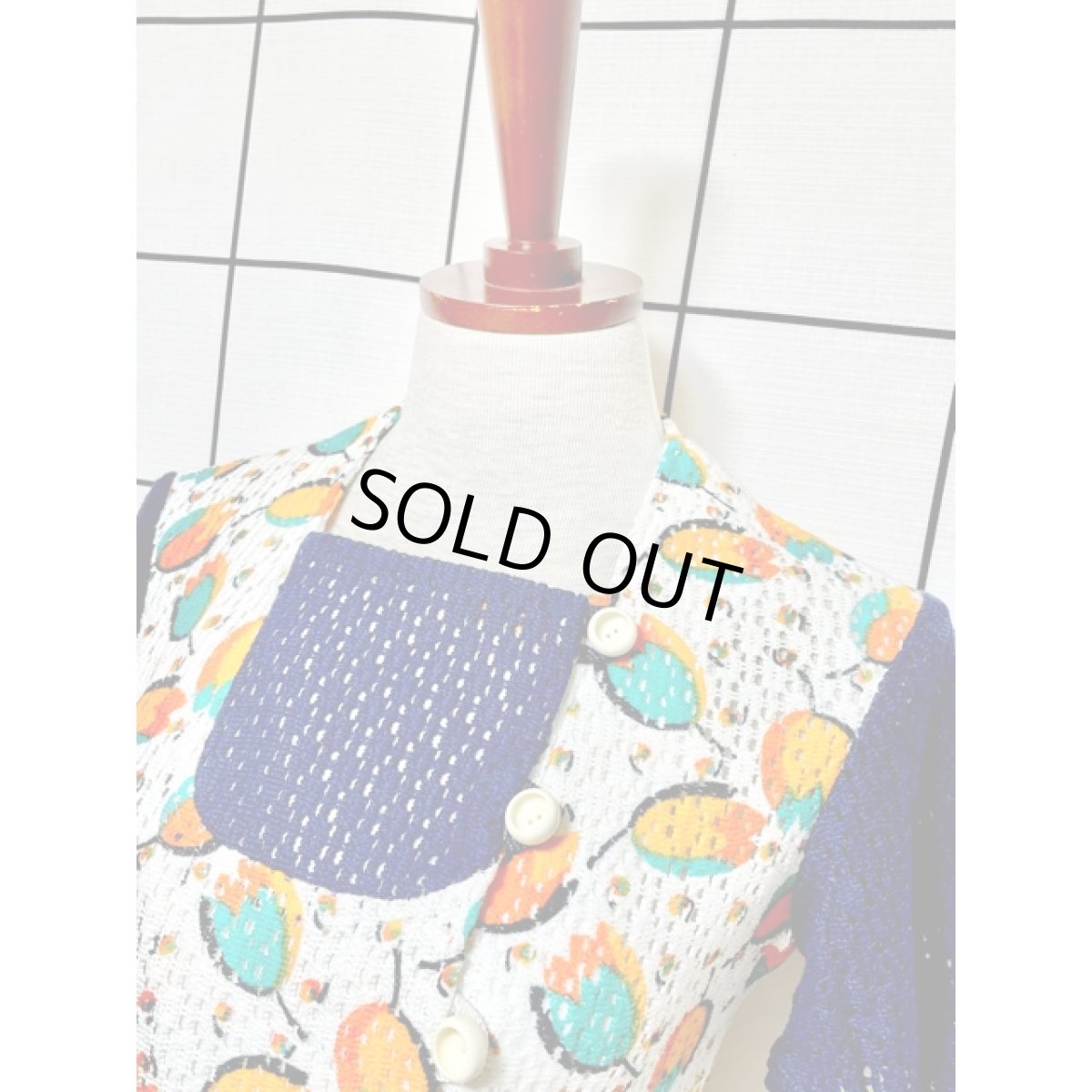 画像6: 60's レトロポップ 花柄 Aライン ホワイト ネイビー ヴィンテージミニワンピース【4229】 (6)