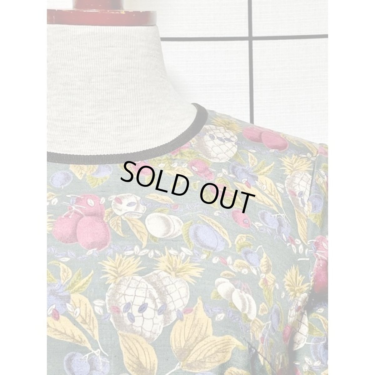 画像9: レナウン 木の実柄 プリーツ 半袖 昭和レトロ 国産古着 レトロワンピース【7920】 (9)