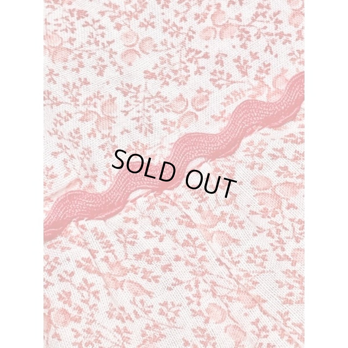 画像14: 小花柄 ナミナミテープ フレア袖 バックウエストリボン レッド ホワイト 半袖 レトロ ヨーロッパ古着 ヴィンテージロングドレス【7919】 (14)