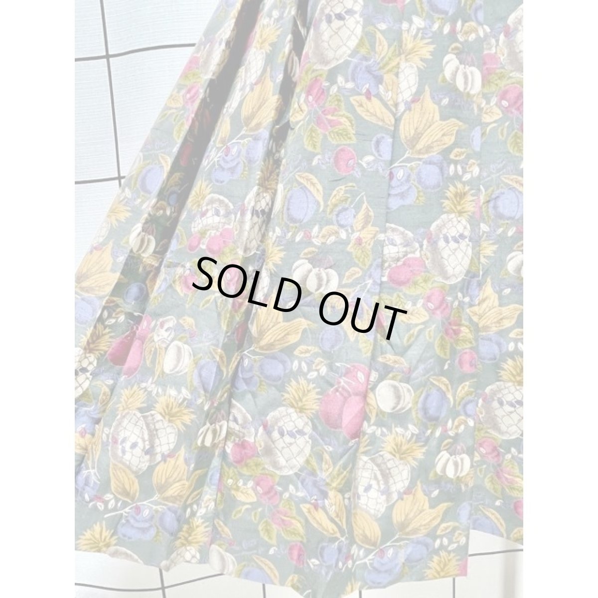 画像13: レナウン 木の実柄 プリーツ 半袖 昭和レトロ 国産古着 レトロワンピース【7920】 (13)