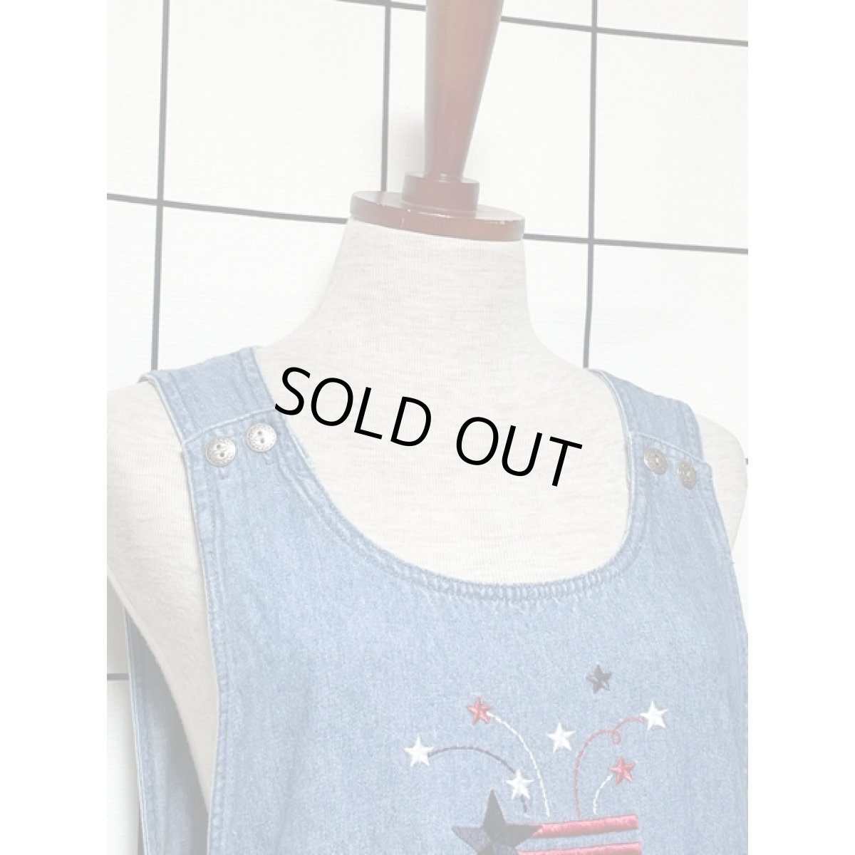 画像3: デニム 刺繍 スター ノースリーブ レトロ USA古着 ヴィンテージワンピース (3)