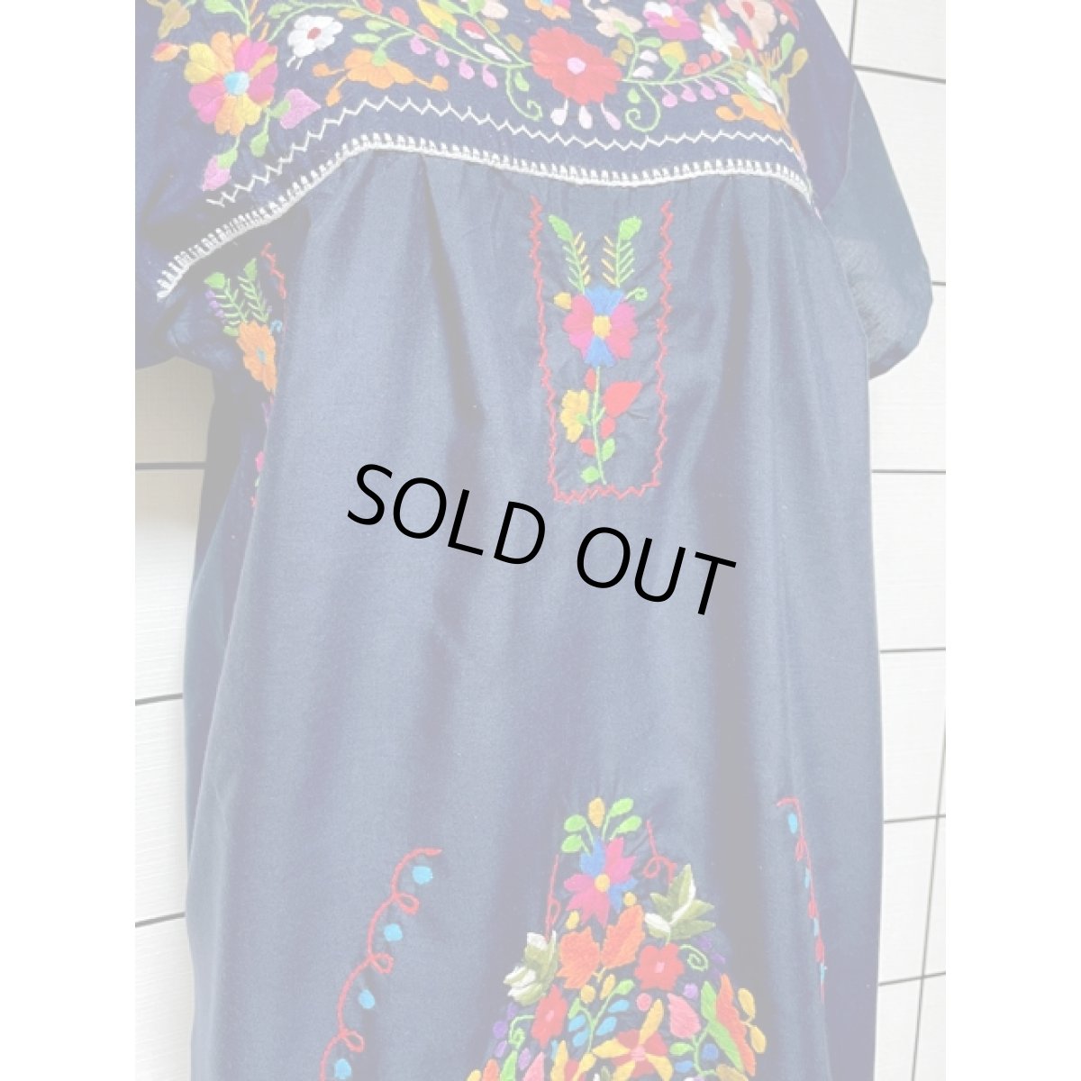 画像10: メキシカン刺繍 濃いめのネイビー フォークロア 半袖 レトロ USA古着 ヴィンテージメキシカンドレス【V7929】 (10)