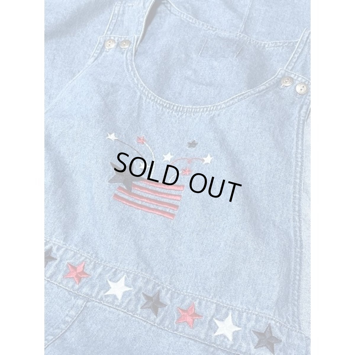 画像15: デニム 刺繍 スター ノースリーブ レトロ USA古着 ヴィンテージワンピース (15)