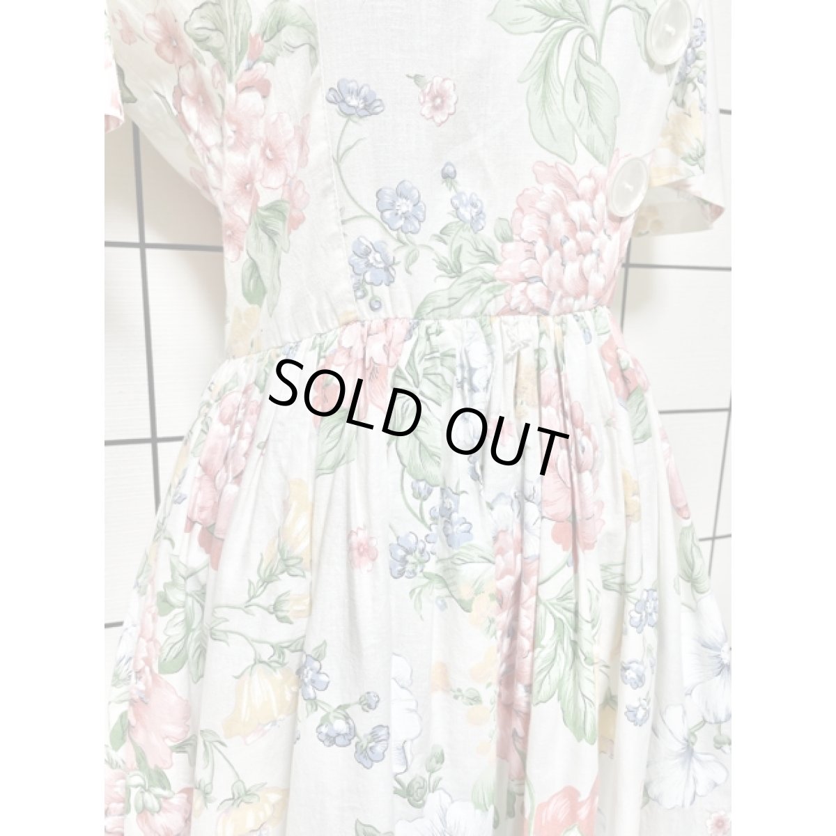 画像8: アンティークフラワー柄 ホワイト ウエストゴム クラシカル TALON 半袖 レトロ USA古着 ヴィンテージワンピース (8)