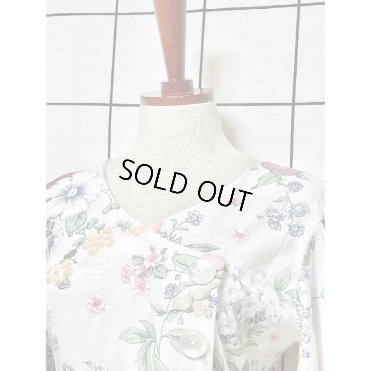 画像3: アンティークフラワー柄 ホワイト ウエストゴム クラシカル TALON 半袖 レトロ USA古着 ヴィンテージワンピース (3)