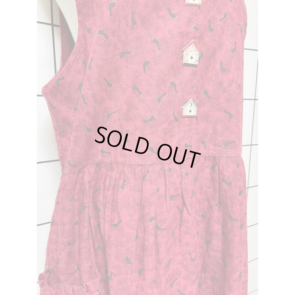 画像11: 鳥の巣箱柄 鳥柄 巣箱型ボタン ノースリーブ レトロ USA古着 ヴィンテージワンピース【V7945】 (11)