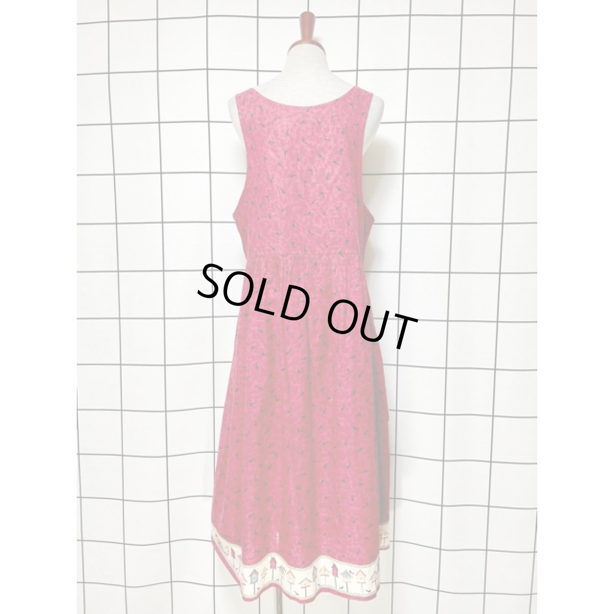 画像5: 鳥の巣箱柄 鳥柄 巣箱型ボタン ノースリーブ レトロ USA古着 ヴィンテージワンピース【V7945】 (5)