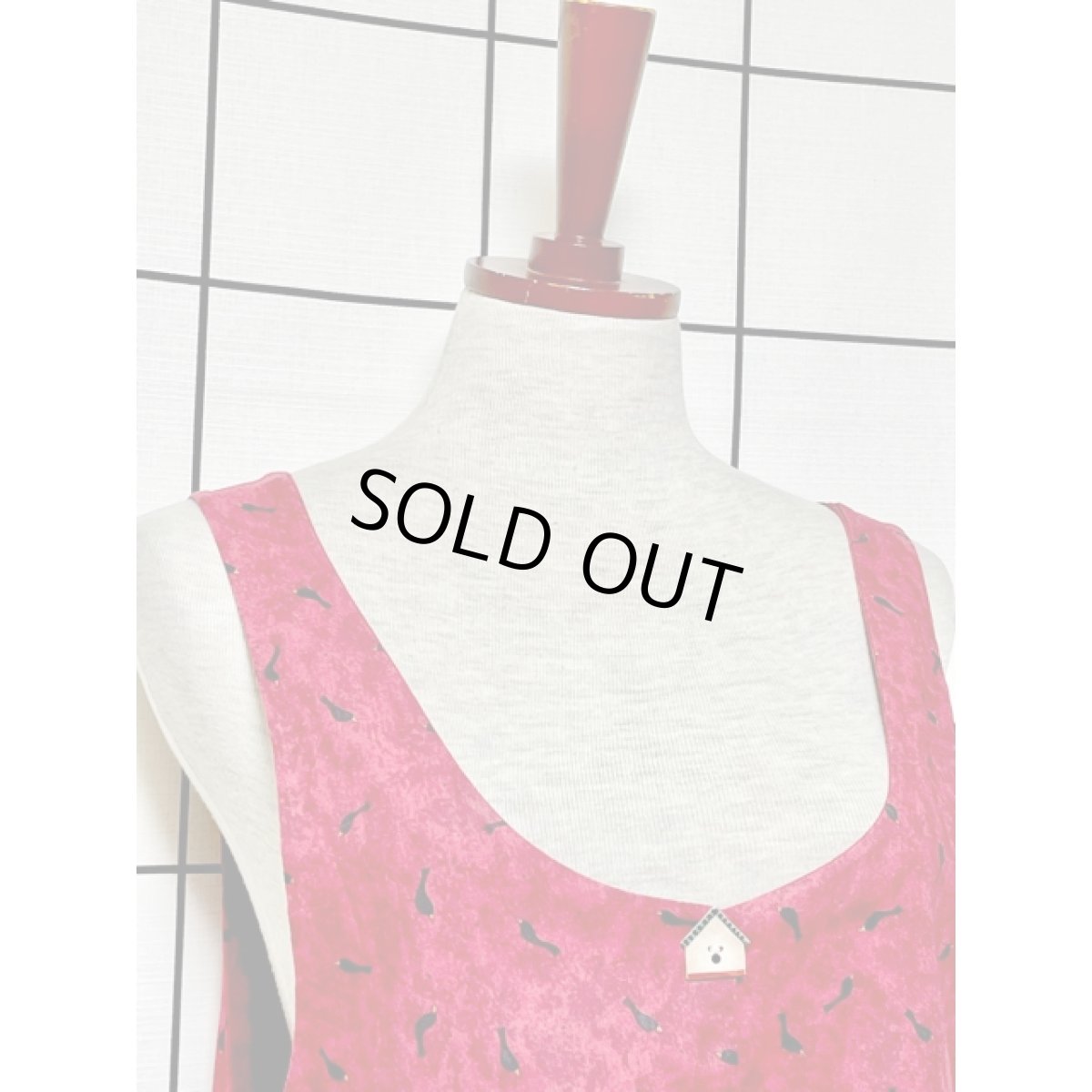 画像3: 鳥の巣箱柄 鳥柄 巣箱型ボタン ノースリーブ レトロ USA古着 ヴィンテージワンピース【V7945】 (3)