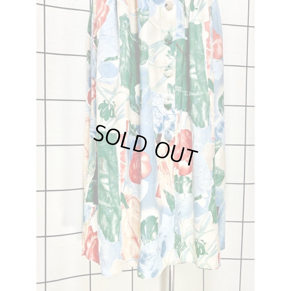 画像7: アート調 花柄 前開き ウエストゴム スリット レトロ ヨーロッパ古着 ヴィンテージ スカート【V7951】 (7)