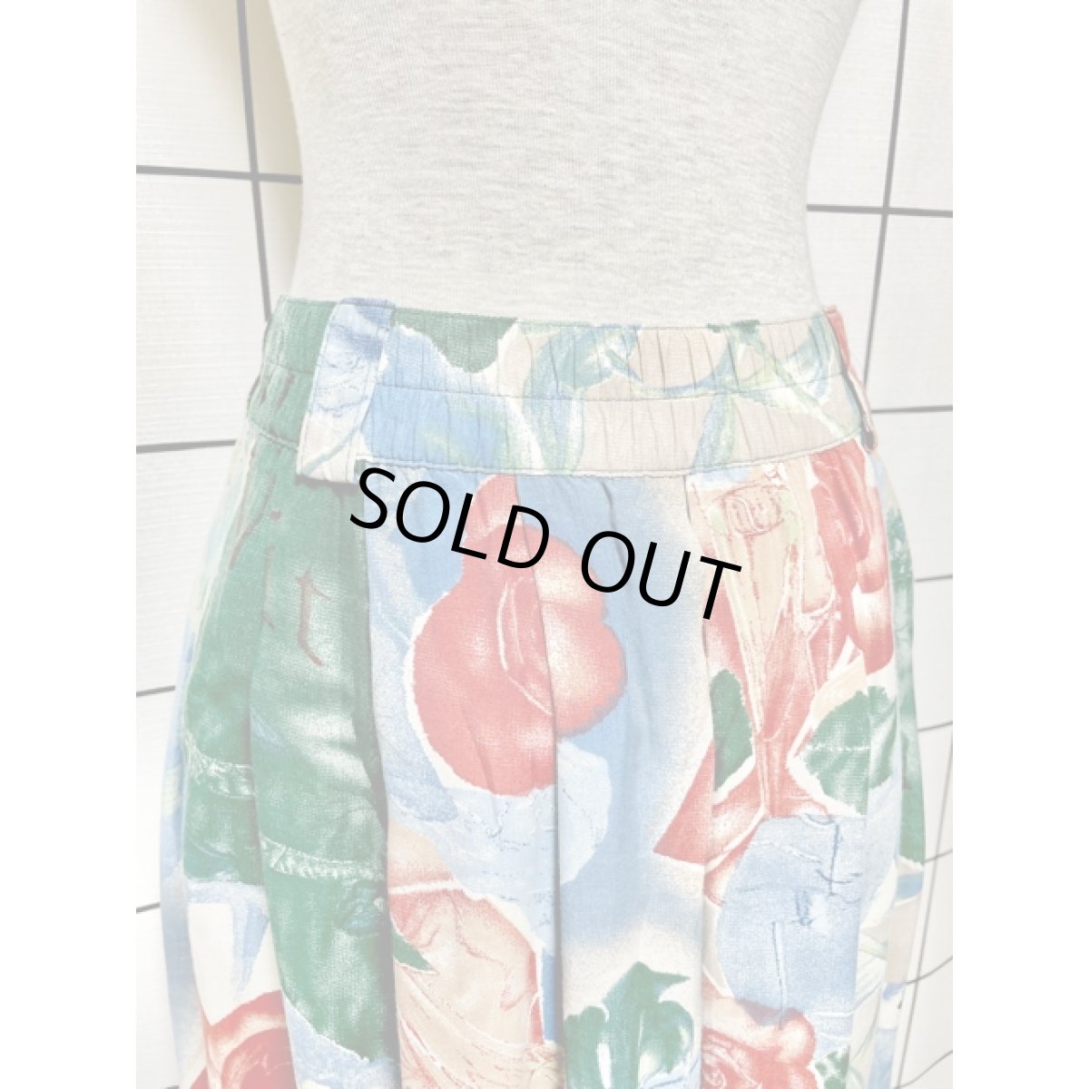 画像6: アート調 花柄 前開き ウエストゴム スリット レトロ ヨーロッパ古着 ヴィンテージ スカート【V7951】 (6)