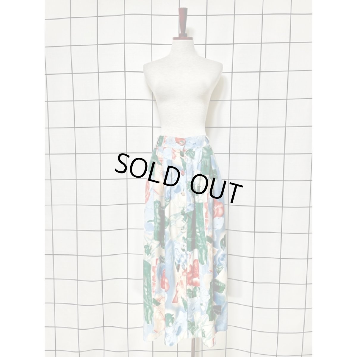 画像3: アート調 花柄 前開き ウエストゴム スリット レトロ ヨーロッパ古着 ヴィンテージ スカート【V7951】 (3)