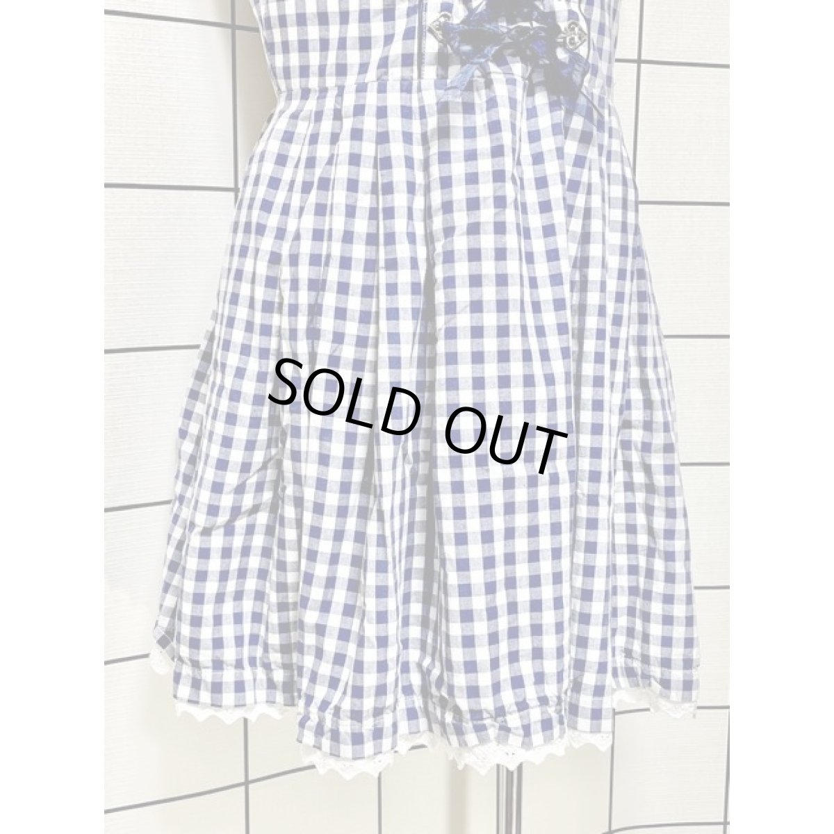 画像8: ギンガムチェック ネイビー ホワイト レース リボン ノースリーブ ガーリー ディアンドル チロルワンピース ドイツ民族衣装 舞台 演奏会 フォークダンス オクトーバーフェスト 【7192】 (8)