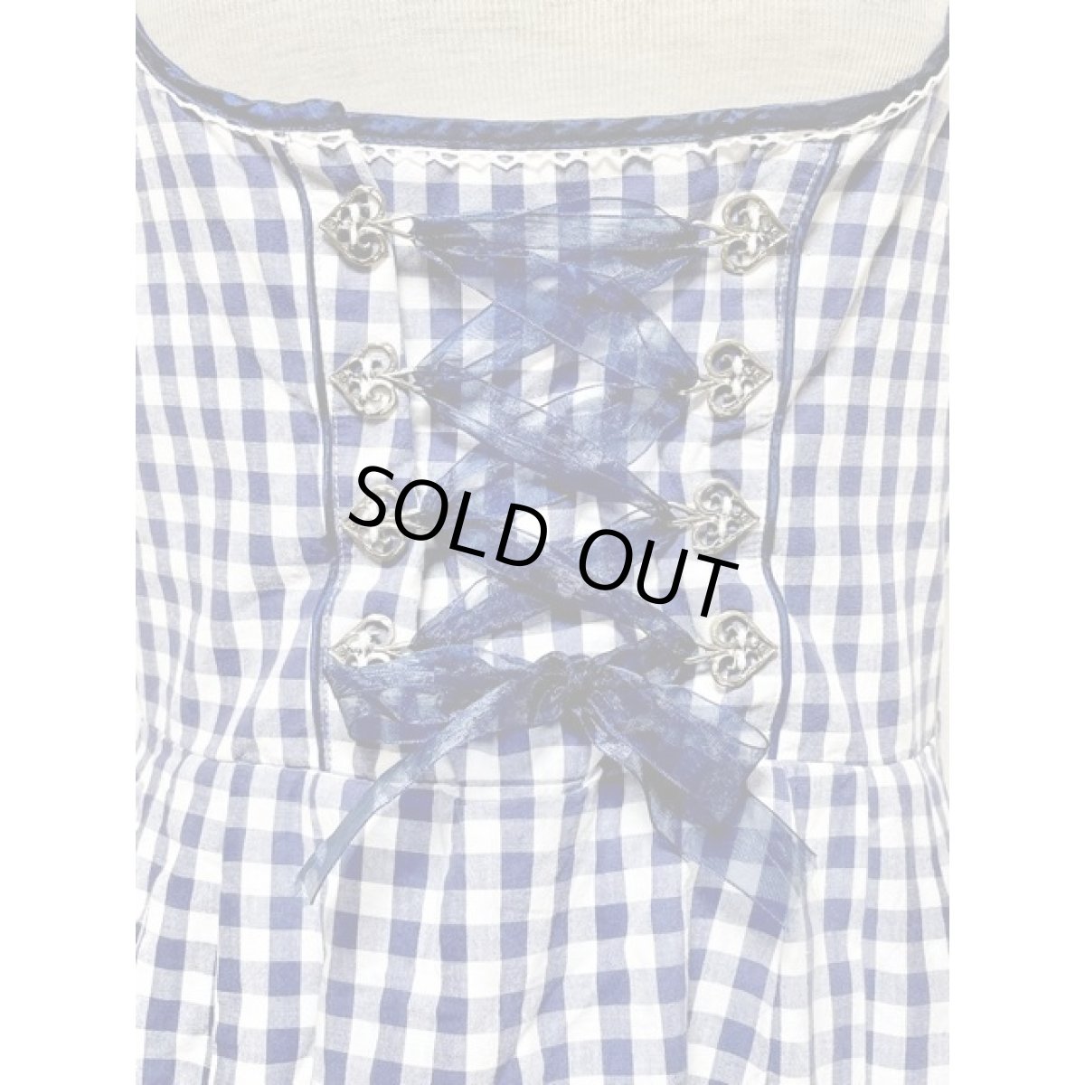 画像4: ギンガムチェック ネイビー ホワイト レース リボン ノースリーブ ガーリー ディアンドル チロルワンピース ドイツ民族衣装 舞台 演奏会 フォークダンス オクトーバーフェスト 【7192】 (4)