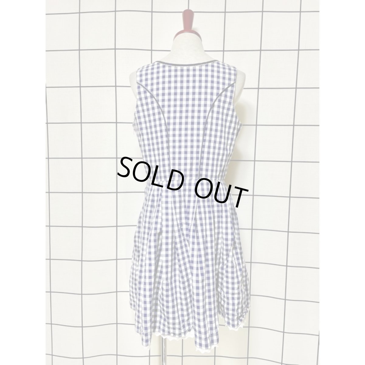 画像5: ギンガムチェック ネイビー ホワイト レース リボン ノースリーブ ガーリー ディアンドル チロルワンピース ドイツ民族衣装 舞台 演奏会 フォークダンス オクトーバーフェスト 【7192】 (5)