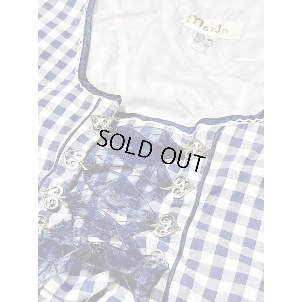 画像10: ギンガムチェック ネイビー ホワイト レース リボン ノースリーブ ガーリー ディアンドル チロルワンピース ドイツ民族衣装 舞台 演奏会 フォークダンス オクトーバーフェスト 【7192】 (10)