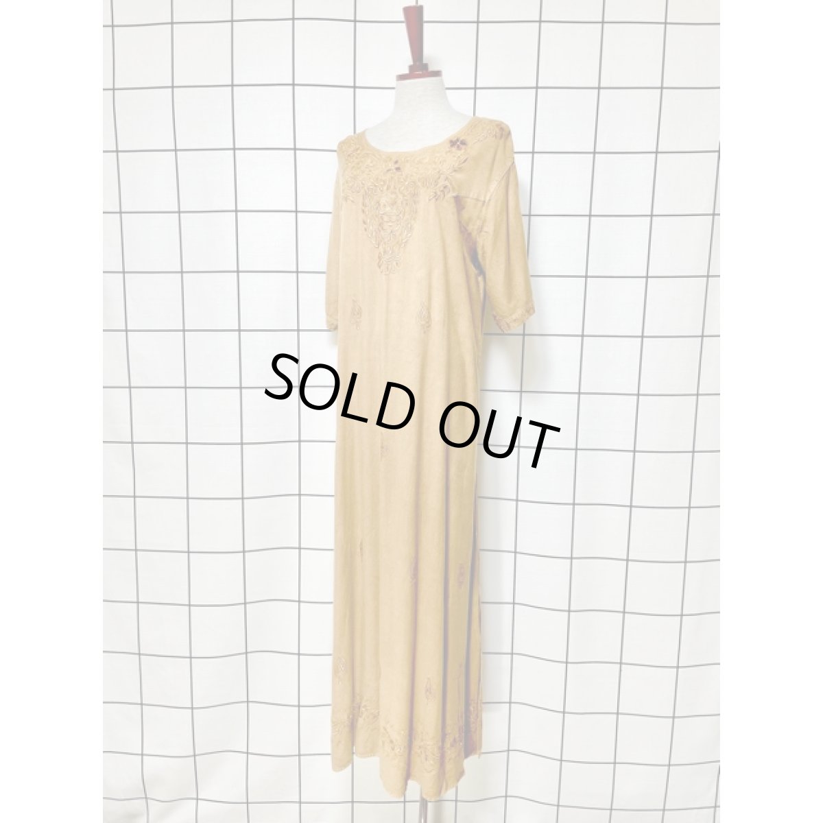 画像2: India ドレス ヴィンテージ刺繍 フォークロア アースカラー リボン レトロ 古着 (2)