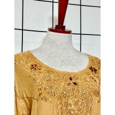画像3: India ドレス ヴィンテージ刺繍 フォークロア アースカラー リボン レトロ 古着 (3)