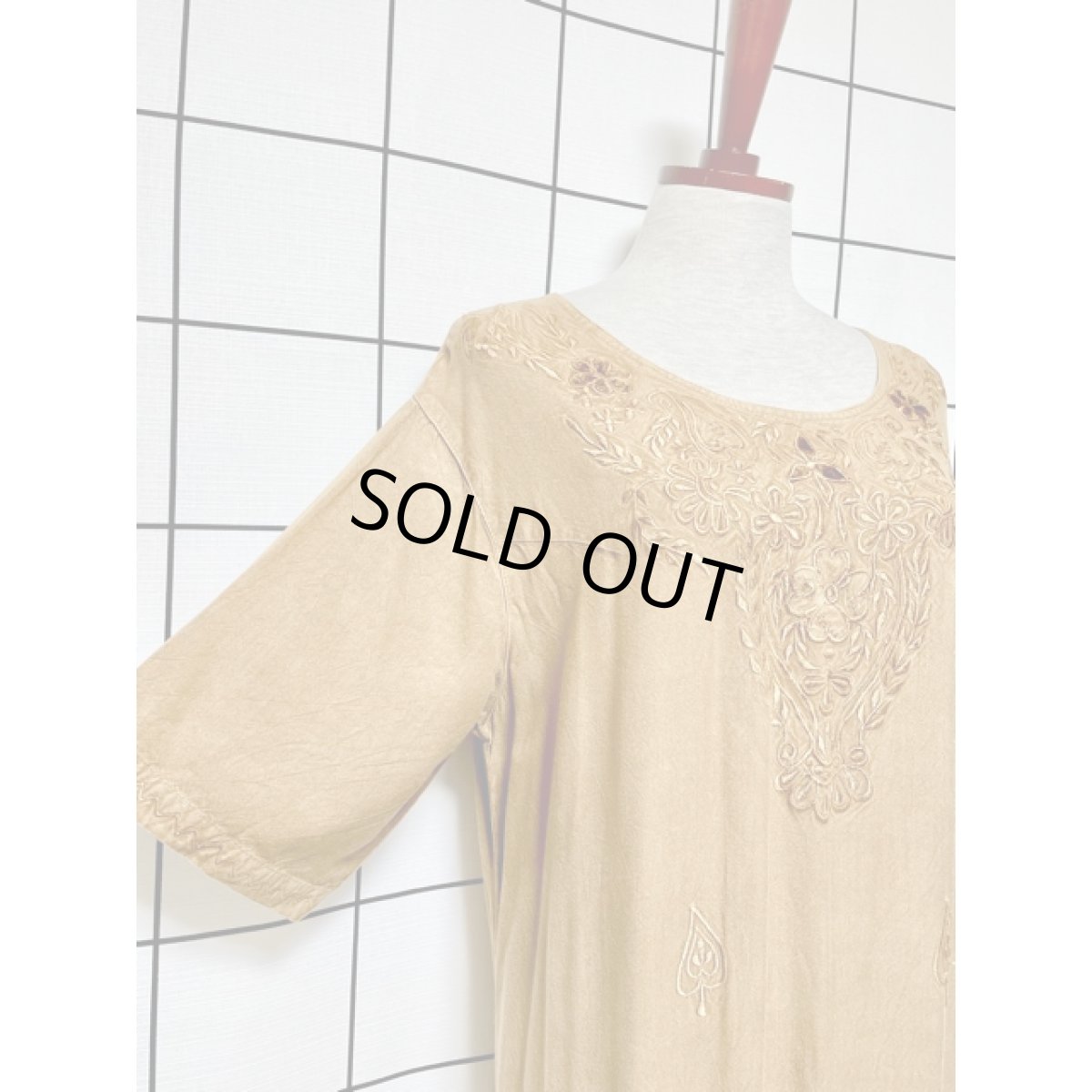 画像4: India ドレス ヴィンテージ刺繍 フォークロア アースカラー リボン レトロ 古着 (4)