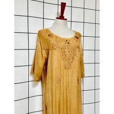 画像8: India ドレス ヴィンテージ刺繍 フォークロア アースカラー リボン レトロ 古着 (8)