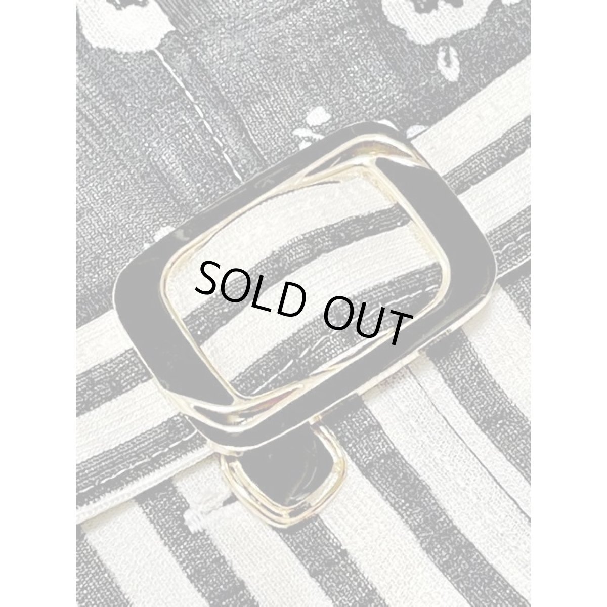 画像12: レトロワンピース 70's バックル付ベルトセット ストライプ 花柄 バイカラー ブラック ホワイト 半袖 古着 (12)