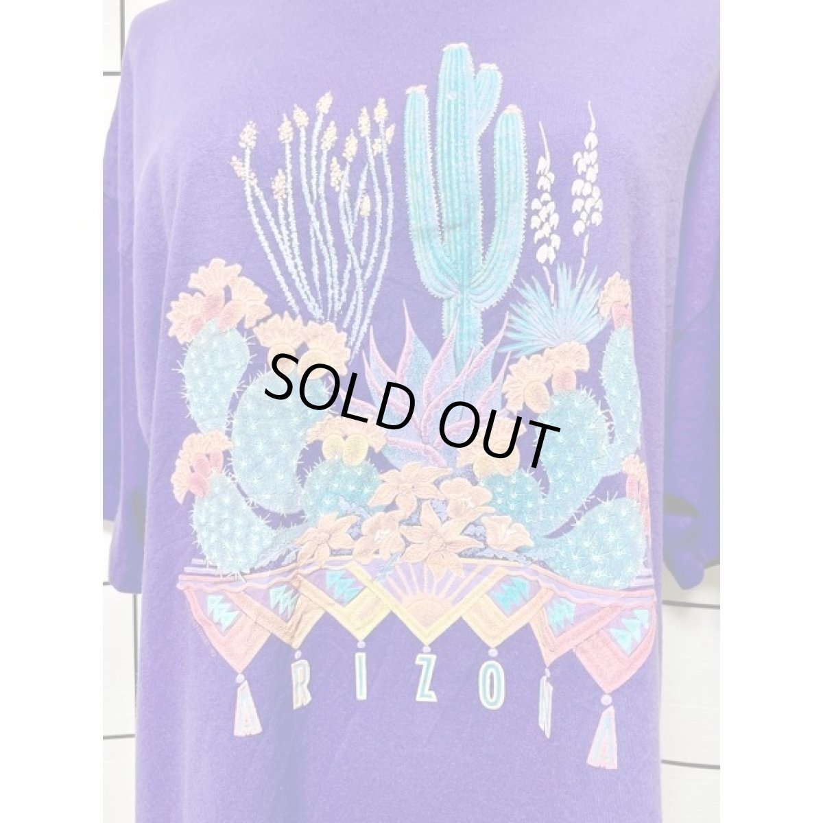 画像8: サボテン 英字 Hanes パープル ガーリー 半袖 レトロ USA古着 ヴィンテージ Tシャツ (8)