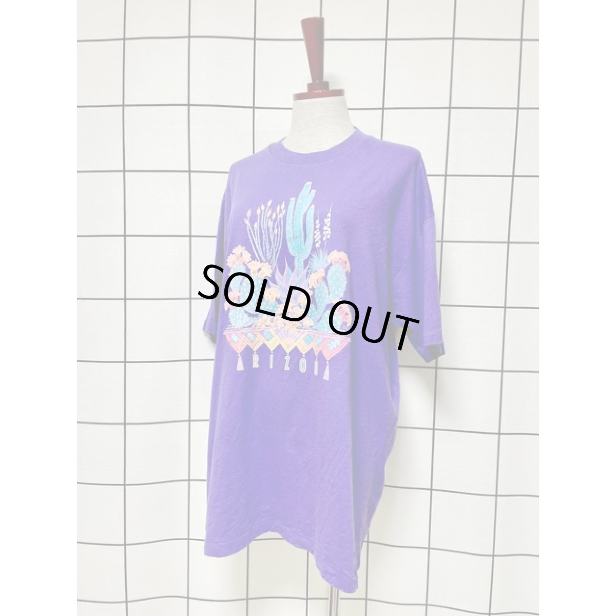 画像2: サボテン 英字 Hanes パープル ガーリー 半袖 レトロ USA古着 ヴィンテージ Tシャツ (2)