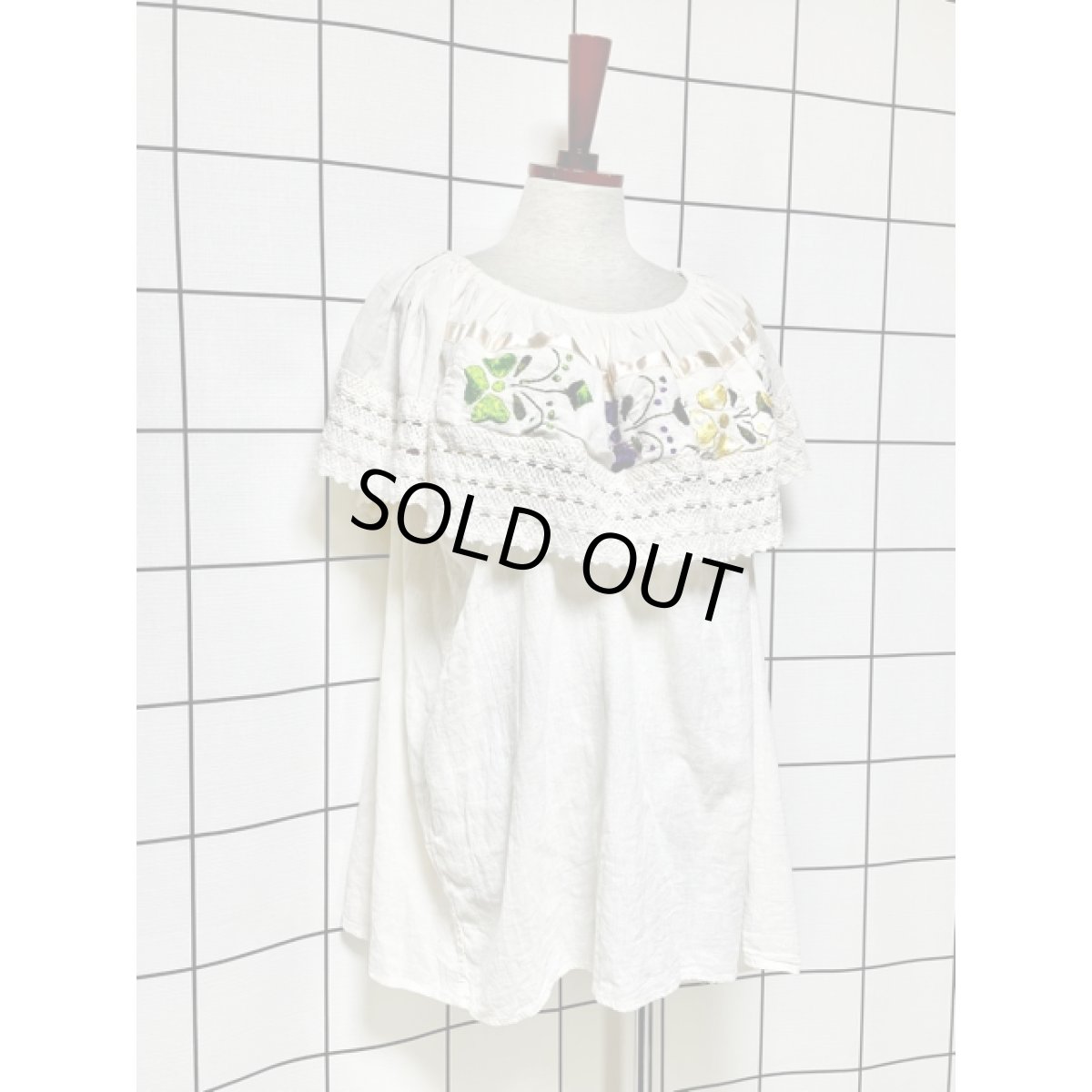 画像6: メキシカン刺繍 レース オフホワイト フォークロア レトロ 古着 メキシコ製ヴィンテージ刺繍ブラウス【7976】 (6)