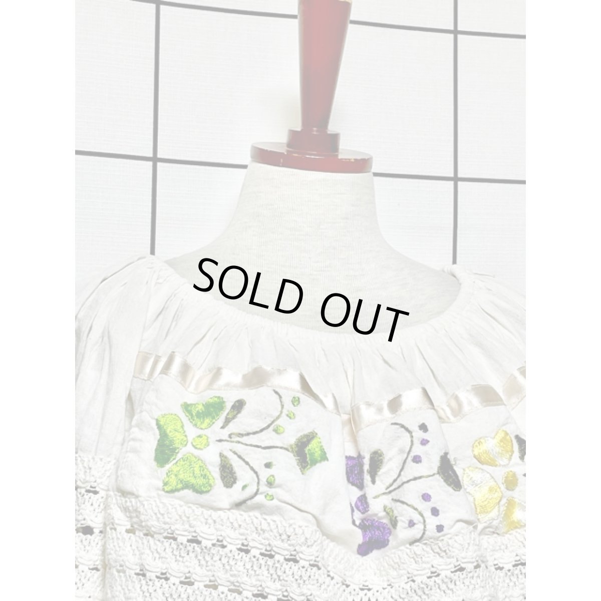 画像3: メキシカン刺繍 レース オフホワイト フォークロア レトロ 古着 メキシコ製ヴィンテージ刺繍ブラウス【7976】 (3)