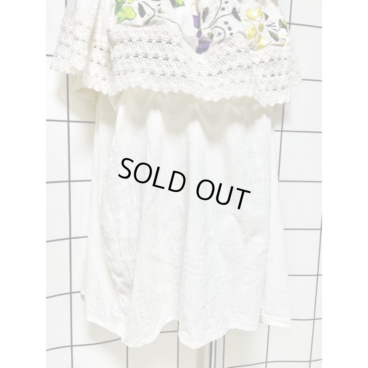 画像9: メキシカン刺繍 レース オフホワイト フォークロア レトロ 古着 メキシコ製ヴィンテージ刺繍ブラウス【7976】 (9)