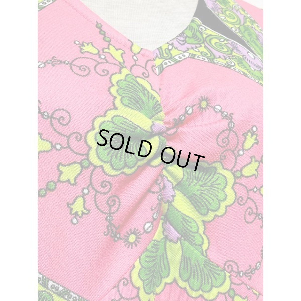 画像10: レトロサイケ 花柄 ロング 半袖  USA古着 ヴィンテージドレス【V7973】 (10)