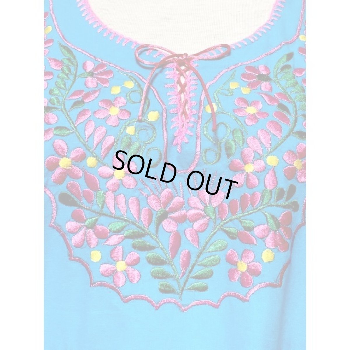 画像10: メキシカン花刺繍 首元リボン 半袖 フォークロア レトロ USA古着 シャツ ヴィンテージ刺繍ブラウス【7975】 (10)