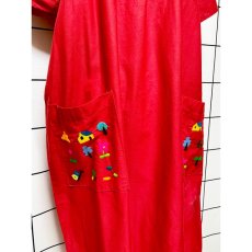 画像12: 可愛らしいマルチ刺繍 レッド 赤 ふんわり 半袖 レトロ USA古着 ヴィンテージ刺繍ドレス【7979】 (12)