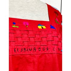 画像10: 可愛らしいマルチ刺繍 レッド 赤 ふんわり 半袖 レトロ USA古着 ヴィンテージ刺繍ドレス【7979】 (10)