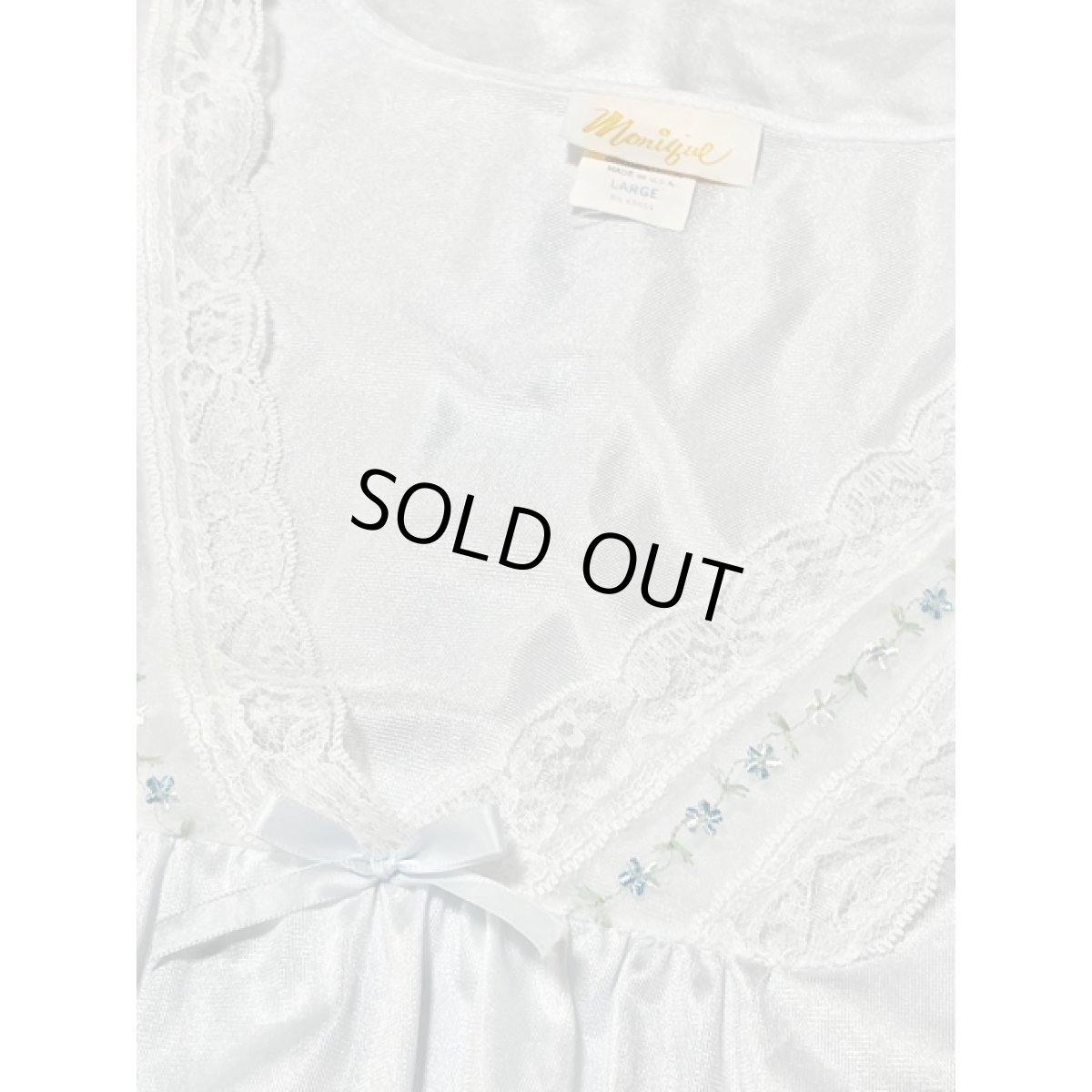 画像11: 古着mixコーデや重ね着にも便利 花刺繍 レース リボン ライトブルー レトロ USA古着 スリップドレス 【7985】 (11)