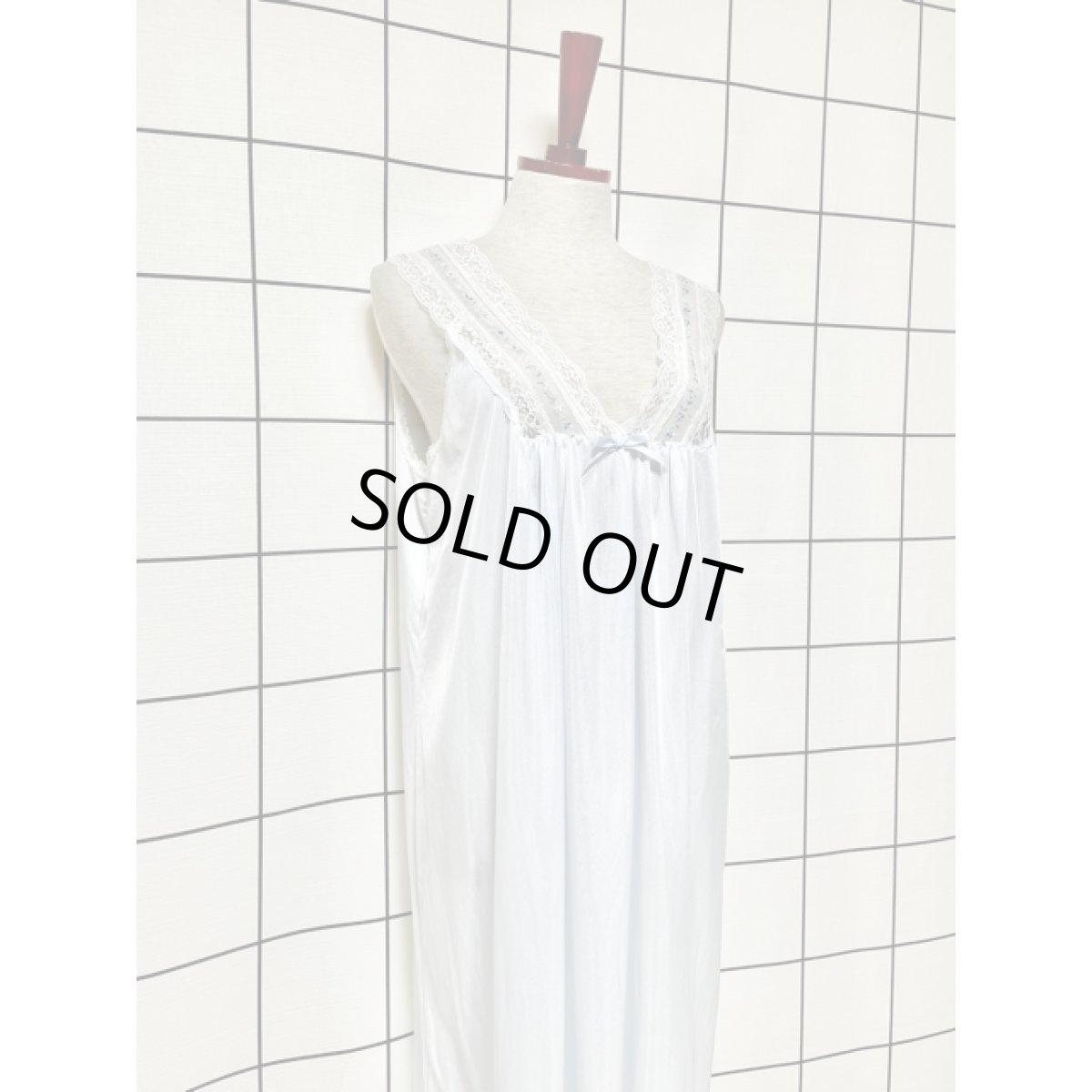 画像6: 古着mixコーデや重ね着にも便利 花刺繍 レース リボン ライトブルー レトロ USA古着 スリップドレス 【7985】 (6)