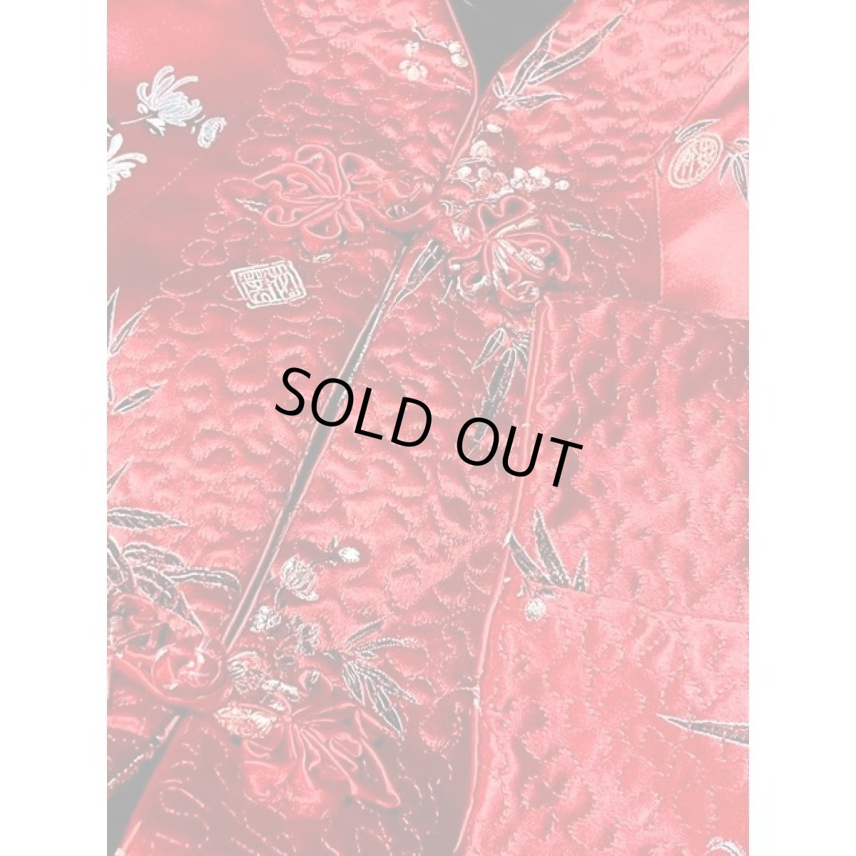 画像10: チャイナボタン 花柄 レッド ポケット付 レトロ レディース 古着 長袖 シャツ ヴィンテージチャイナブラウス (10)