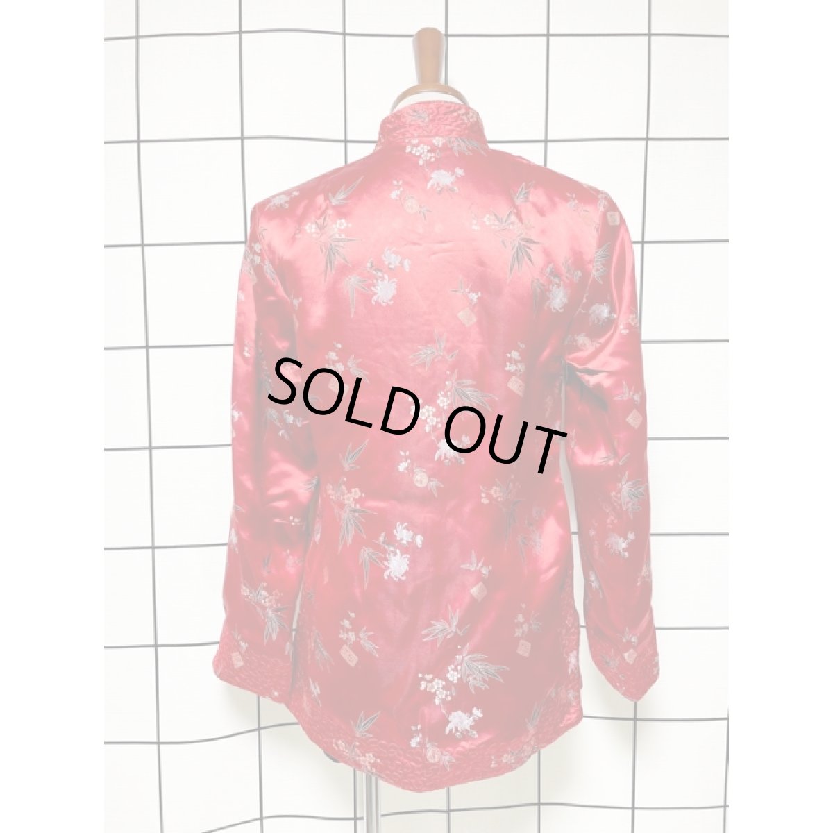 画像5: チャイナボタン 花柄 レッド ポケット付 レトロ レディース 古着 長袖 シャツ ヴィンテージチャイナブラウス (5)