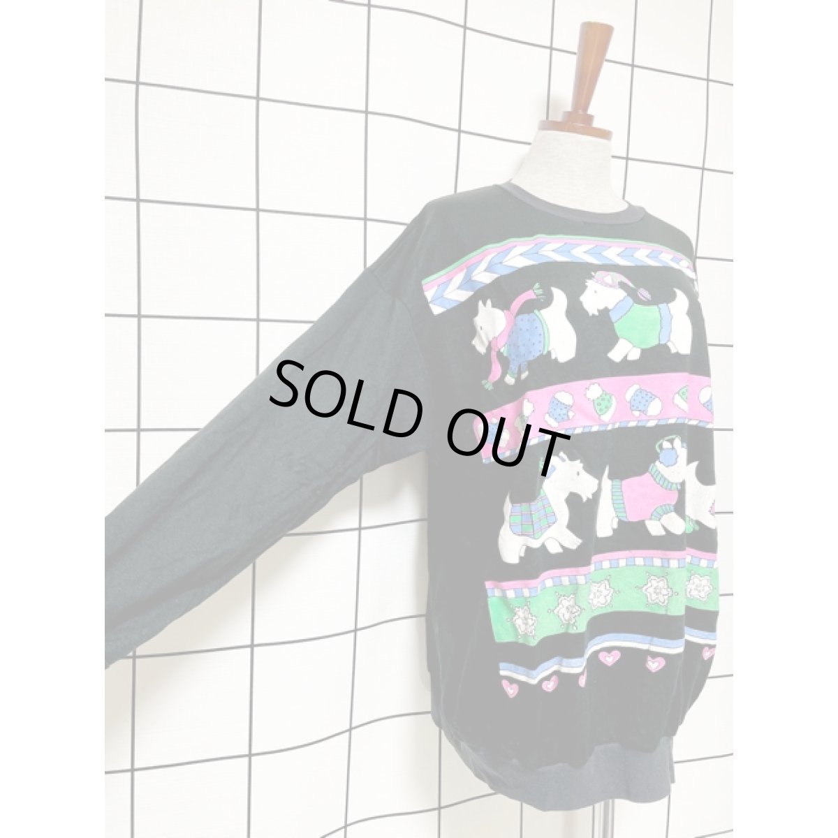 画像4: 犬 ドッグ ハート ブラック オーバーサイズ レトロ USA古着 長袖 ヴィンテージスウェット (4)