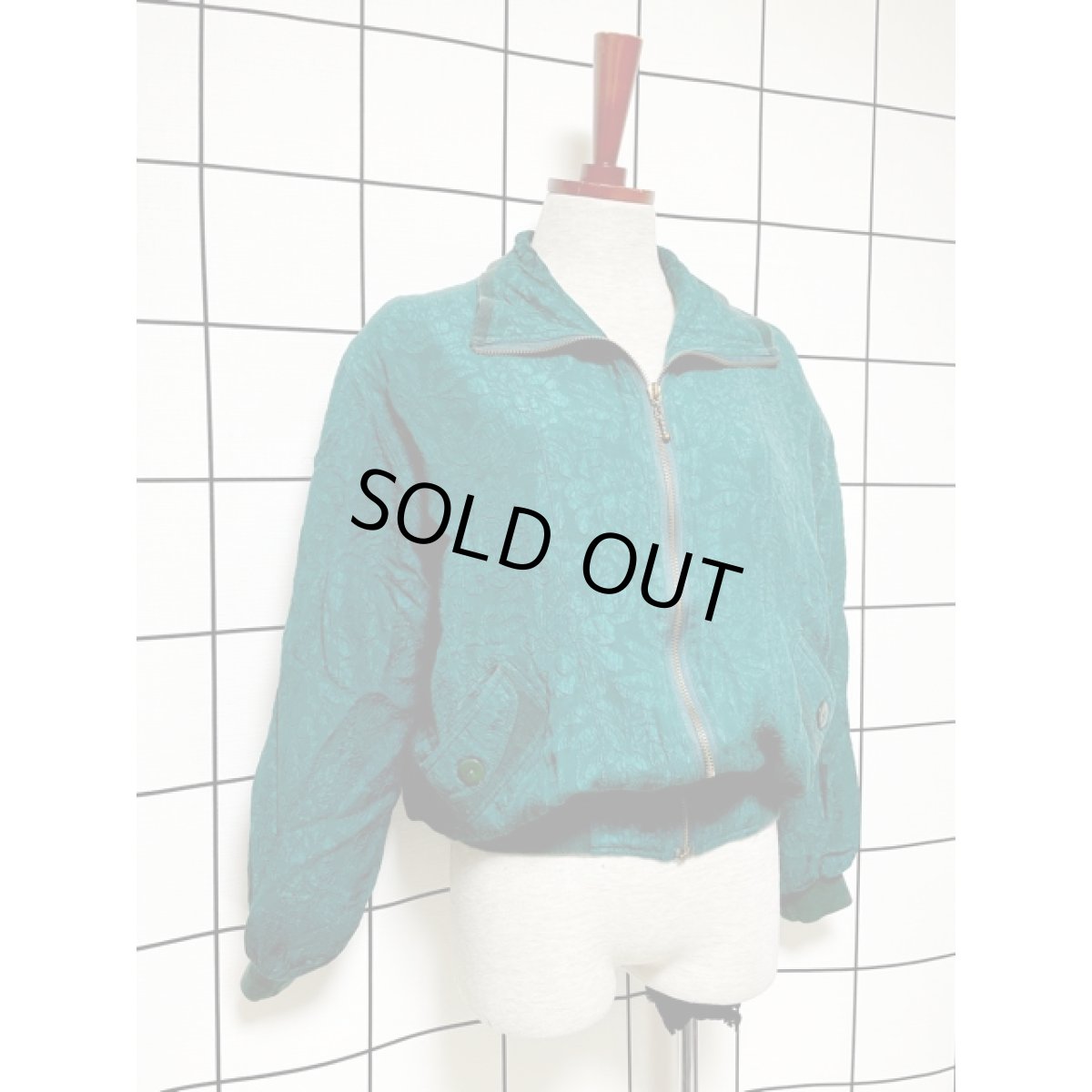 画像6: 凹凸デザイン グリーン ジップアップ ヨーロッパ古着 ブルゾン ジャンパー ヴィンテージナイロンジャケット【V8009】 (6)