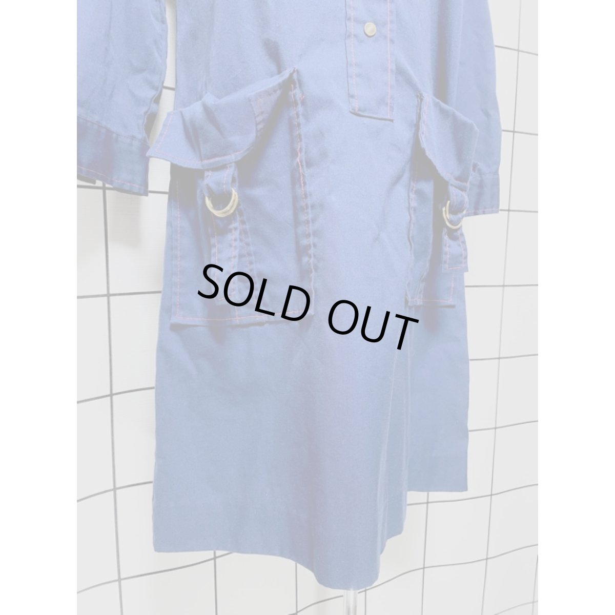 画像8: 無地 ネイビー レッドステッチ 長袖 レトロ USA古着 ヴィンテージワンピース【V8014】  (8)