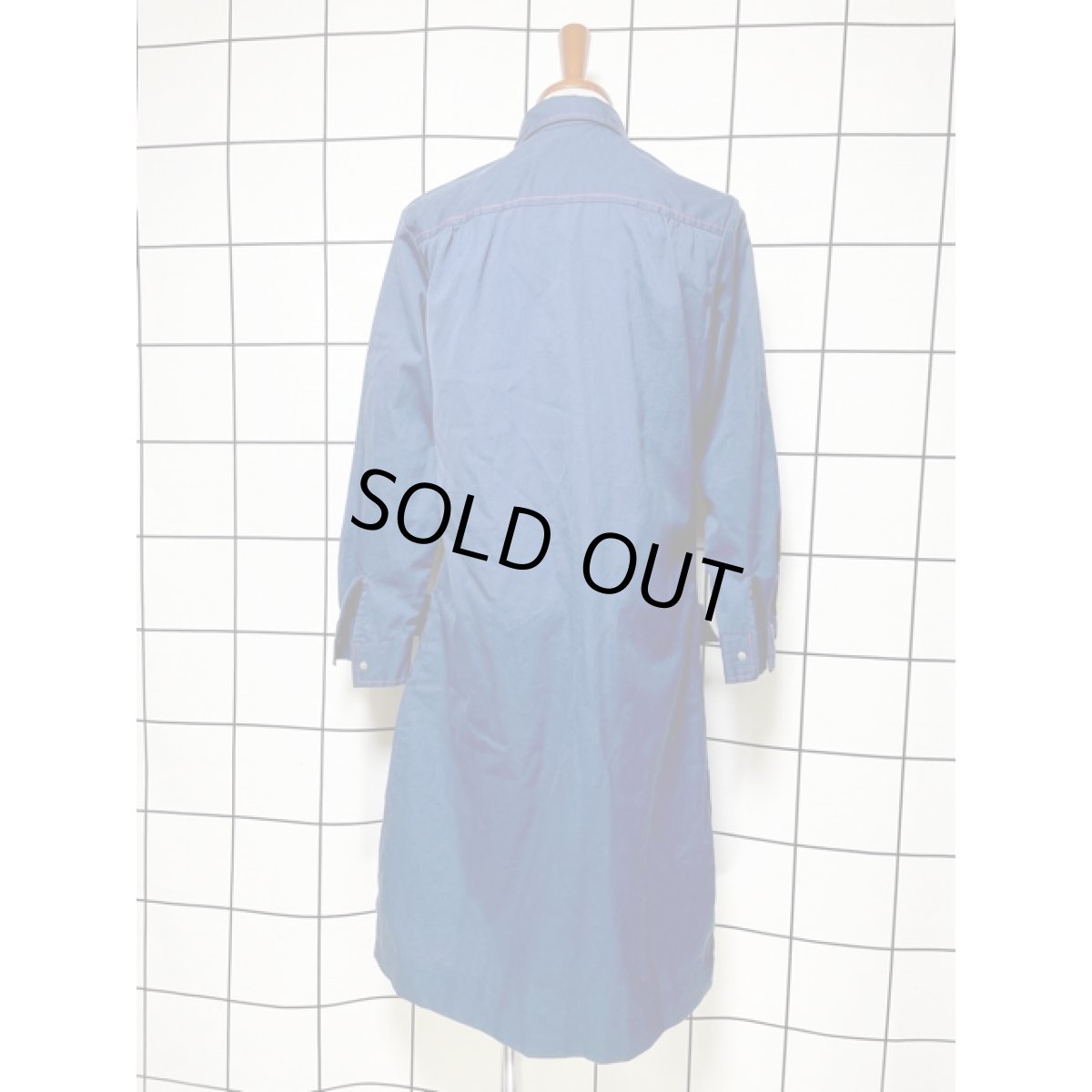 画像5: 無地 ネイビー レッドステッチ 長袖 レトロ USA古着 ヴィンテージワンピース【V8014】  (5)