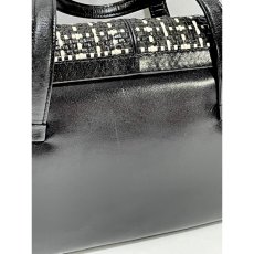 画像7: レザー 編み上げ ブラック ホワイト モノクロ レトロ ヴィンテージバッグ 鞄【6736】 (7)