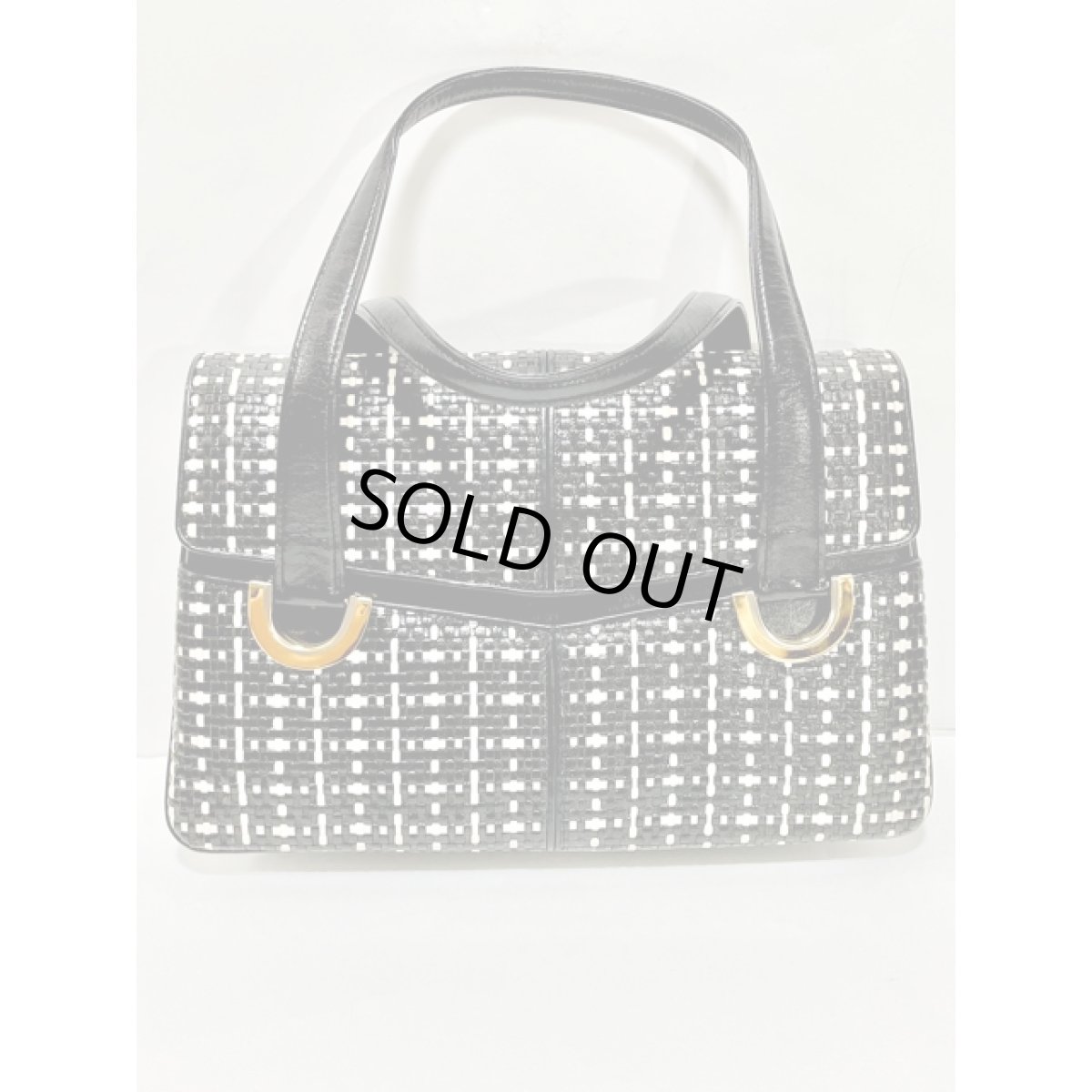 画像2: レザー 編み上げ ブラック ホワイト モノクロ レトロ ヴィンテージバッグ 鞄【6736】 (2)