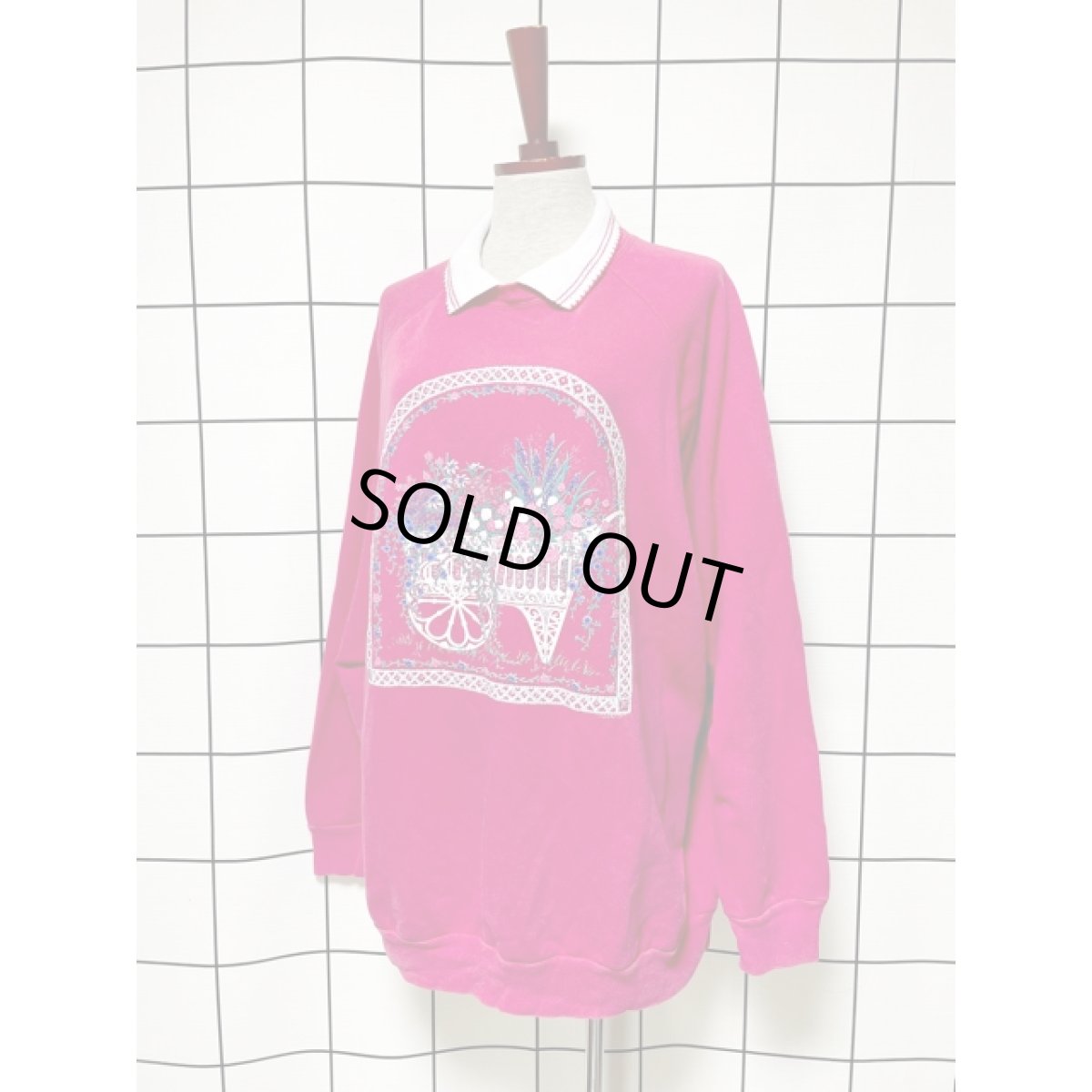 画像2: 花車 オーバーサイズ 襟付 レトロ USA古着 ヴィンテージスウェット (2)