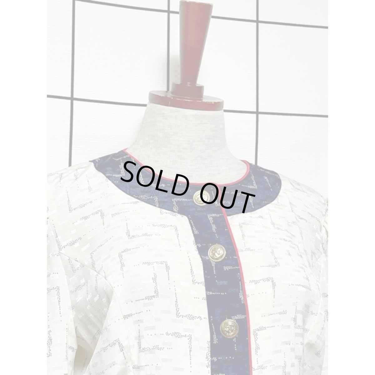 画像3: ホワイト ネイビー 切り替えし イカリ型ボタン 長袖 レトロ USA古着 ヴィンテージワンピース (3)