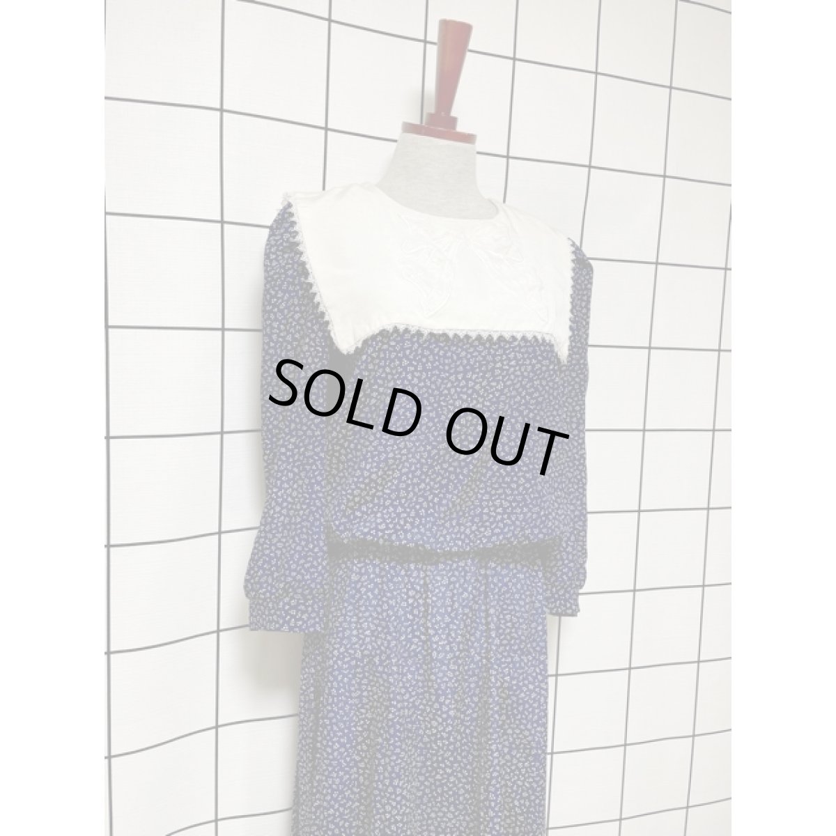 画像7: ヨーロッパ古着 ヴィンテージ ワンピース セーラー襟 ドット プリーツ 長袖 (7)