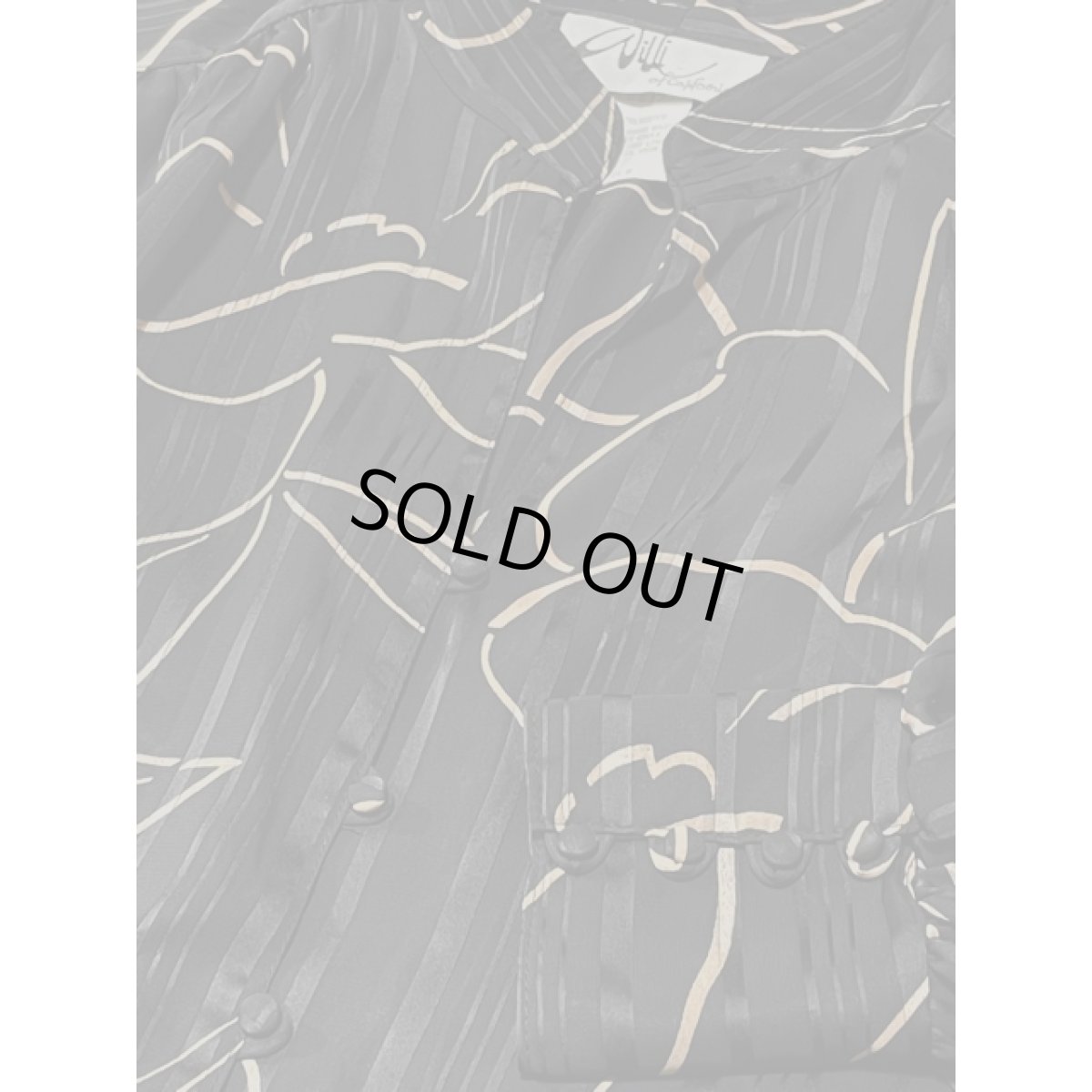 画像10: ベルトセット ストライプ アート柄 スタンドカラー ブラック ベージュ 長袖 レトロ USA古着 ヴィンテージワンピース【V8045】 (10)